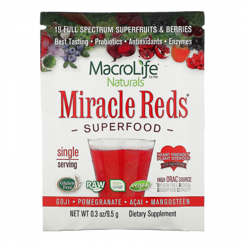 Macrolife Naturals, Miracle Reds, суперфуд, годжи, гранат, асаи, мангостан, 9,5 г (0,3 унции)