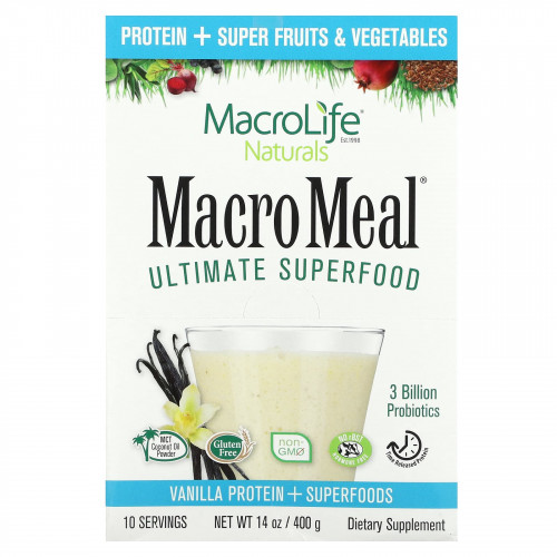 Macrolife Naturals, MacroMeal, суперфуд, ваниль, 10 пакетиков по 40 г (1,4 унции)