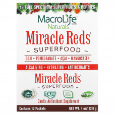 Macrolife Naturals, Miracle Reds, суперфуд, годжи, гранат, асаи, мангостан, 12 пакетиков по 9,5 г (0,3 унции)