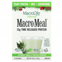 Macrolife Naturals, MacroMeal, протеиновый порошок высшего качества, с ванилью, 10 пакетиков по 41 г (1,4 унции)