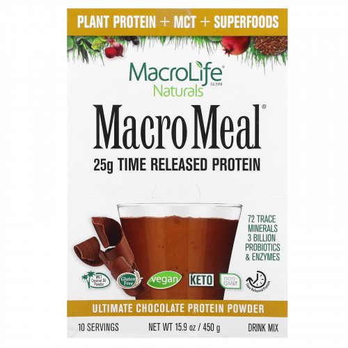 Macrolife Naturals, MacroMeal Ultimate Protein Powder, шоколад, 10 пакетиков по 45 г (1,6 унции)