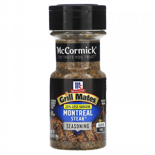 McCormick Grill Mates, Приправа для стейка «Монреаль», на 25% меньше натрия, 90 г (3,18 унции)