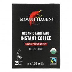 Mount Hagen, органический растворимый кофе, приобретенный с соблюдением принципов справедливой торговли, сублимированный, сублимированный, 25 порционных стиков, 50 г (1,76 унции)