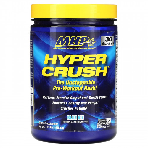 MHP, Hyper Crush, предтренировочный комплекс, голубой лед, 466,5 г (1,03 фунта)