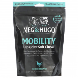 Meg & Hugo, Mobility, жевательные таблетки для бедер и суставов, для собак всех возрастов, с курицей, 120 жевательных таблеток, 420 г (14,82)