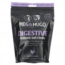 Meg & Hugo, Digestive, мягкие жевательные таблетки с пробиотиками, для собак, для всех возрастов, с курицей, 120 жевательных таблеток, 360 г (12,7 унции)