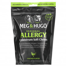 Meg & Hugo, Seasonal Allergy, жевательные таблетки с молозивом, для собак, для всех возрастов, курица, 120 жевательных таблеток, 390 г (13,76 унции)