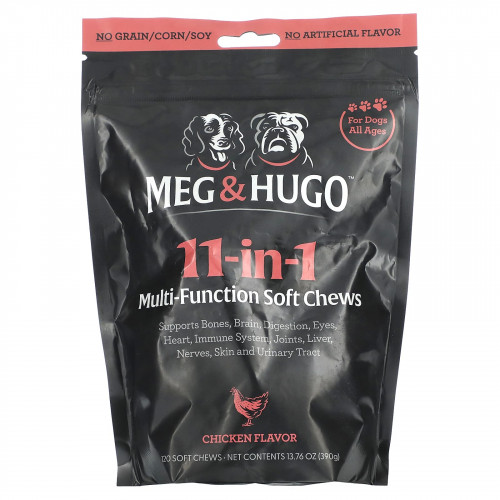 Meg & Hugo, Многофункциональные жевательные таблетки 11 в 1, для собак, для всех возрастов, с курицей, 120 жевательных таблеток, 390 г (13,76 унции)