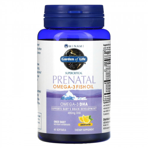 Minami Nutrition, Supercritical Prenatal, рыбий жир омега-3 со вкусом лимона, 60 мягких желатиновых капсул