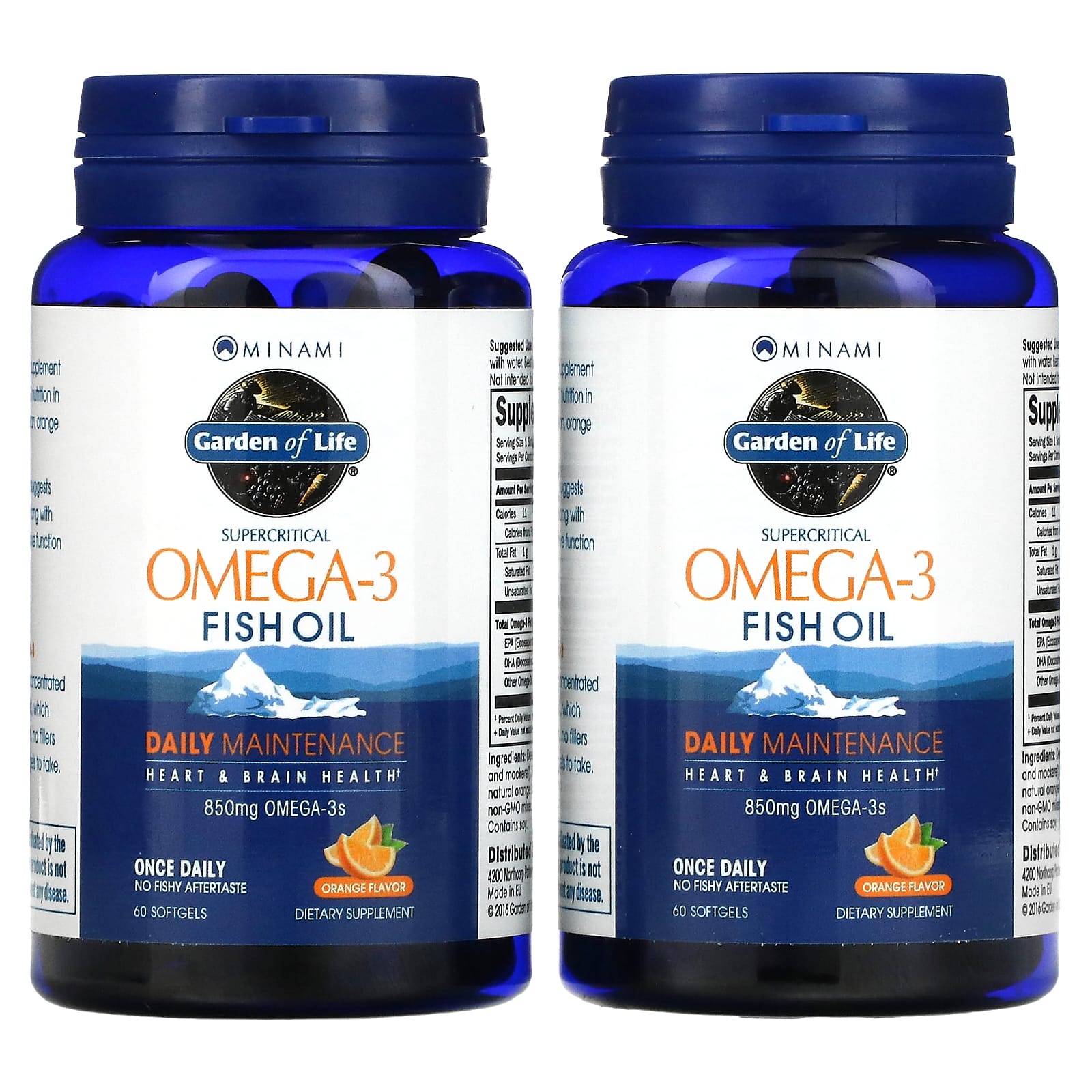 Minami Nutrition, Сверхкритический, Omega-3 Fish Oil, 850 мг, апельсиновый вкус, 120 гелевых капсул в каждой упаковке