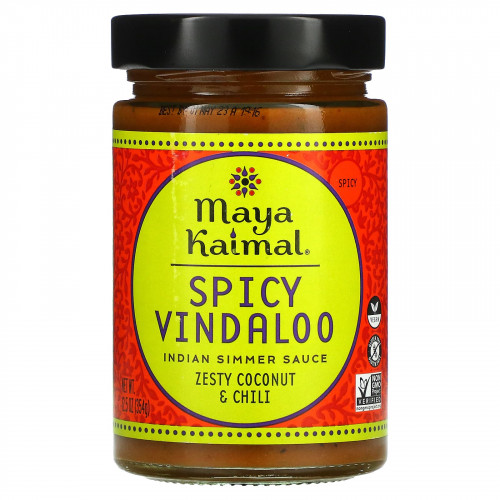 Maya Kaimal, Spicy Vindaloo, индийский соус на медленном огне, пряный, пикантный кокос и чили, 354 г (12,5 унции)