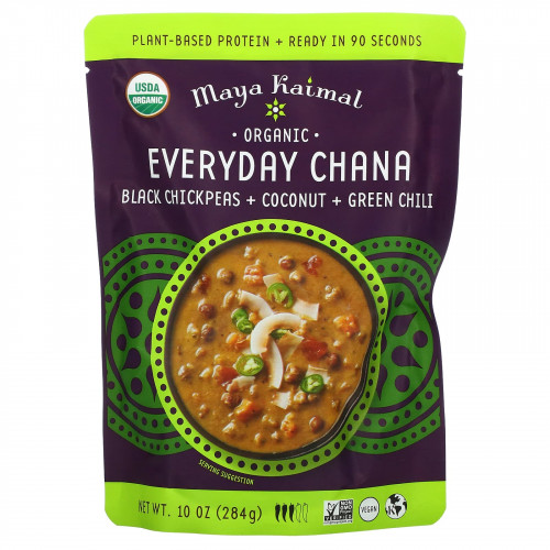 Maya Kaimal, Organic Everyday Chana, черный нут, кокос и зеленый перец чили, 284 г (10 унций)