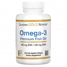 California Gold Nutrition, омега-3, рыбий жир премиального качества, 180 мг ЭПК / 120 мг ДГК, 100 капсул из рыбьего желатина