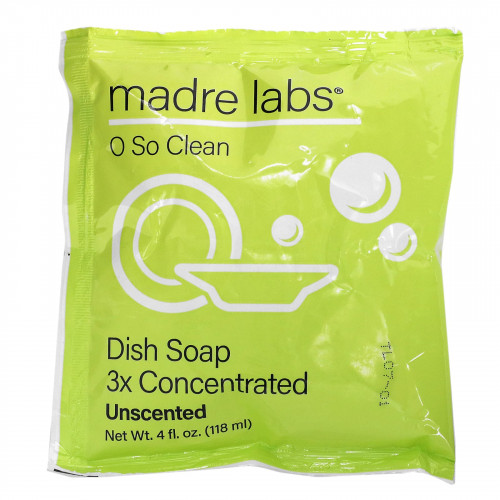 Madre Labs, средство для мытья посуды, тройной концентрации, без запаха, 1 пакетик, 118 мл (4 унции)