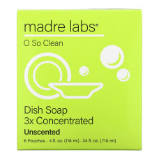 Madre Labs, средство для мытья посуды, тройной концентрации, сменный блок, без запаха, 6 пакетиков по 118 мл (4 жидк. унции)