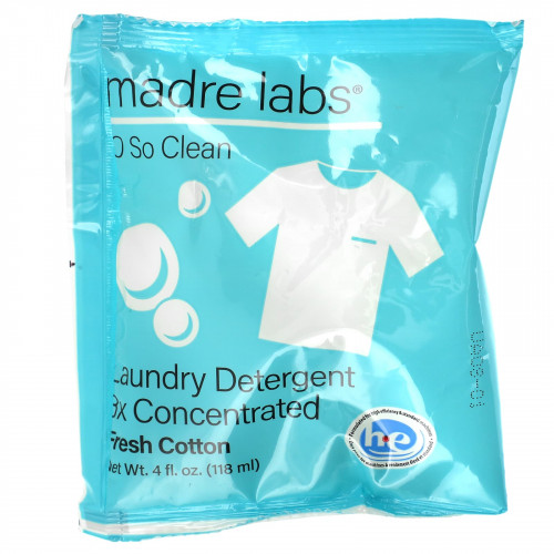 Madre Labs, средство для стирки тройной концентрации, свежесть хлопка, 1 пакетик и флакон многоразового использования, 118 мл (4 жидк. унции)