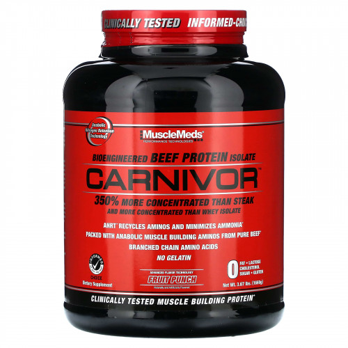 MuscleMeds, Carnivor, изолят говяжьего белка, созданный путем биоинженерии, со вкусом фруктового пунша, 1669 г (3,67 фунта)