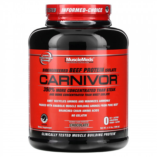 MuscleMeds, Carnivor, биоинженерный изолят говяжьего протеина, шоколад, 1898,4 г (4,19 фунта)