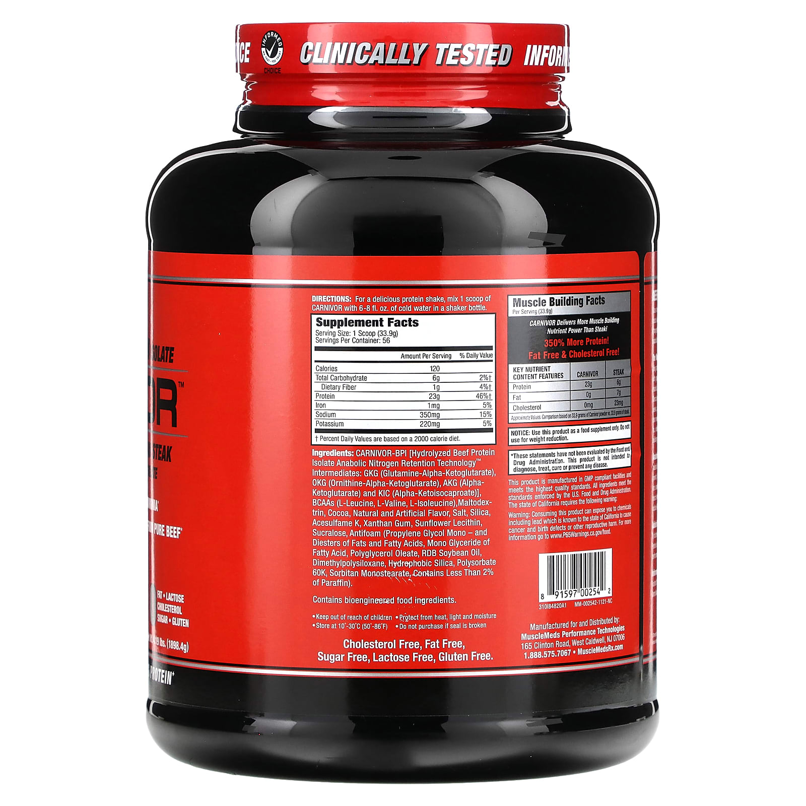 MuscleMeds, Carnivor, биоинженерный изолят говяжьего протеина, шоколад, 1898,4 г (4,19 фунта)