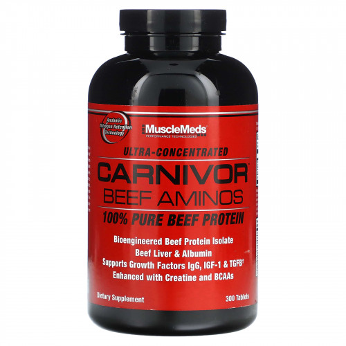 MuscleMeds, Carnivor Beef Aminos, 100% чистый говяжий протеин, 300 таблеток