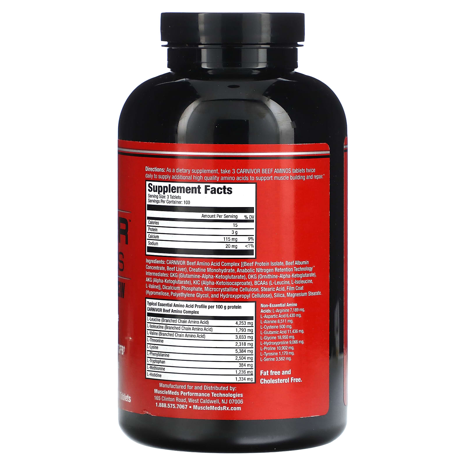 MuscleMeds, Carnivor Beef Aminos, 100% чистый говяжий протеин, 300 таблеток