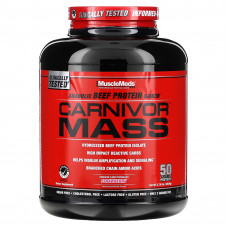 MuscleMeds, Carnivor Mass, анаболический гейнер с говяжьим протеином, клубничный вкус, 2698 г (5,79 фунта)