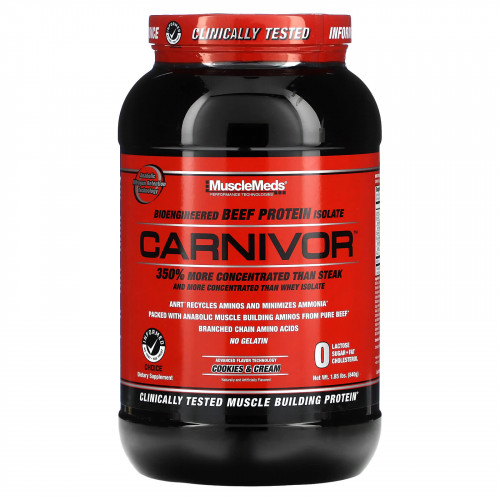 MuscleMeds, Carnivor, биоинженерный изолят говяжьего протеина, печенье и сливки, 1,85 фунта (840 г)