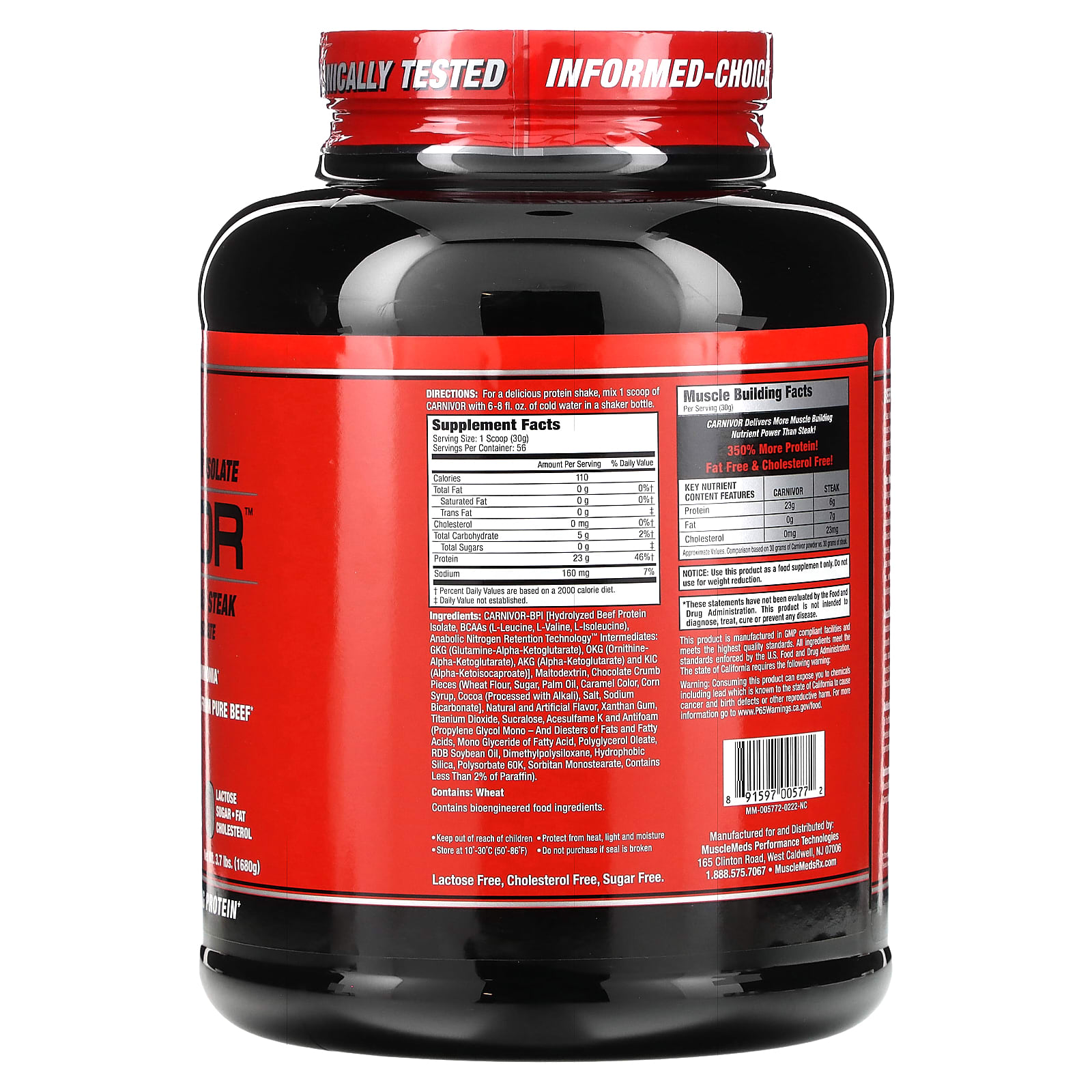 MuscleMeds, Carnivor, биоинженерный изолят говяжьего протеина, печенье и сливки, 1680 г (3,7 фунта)