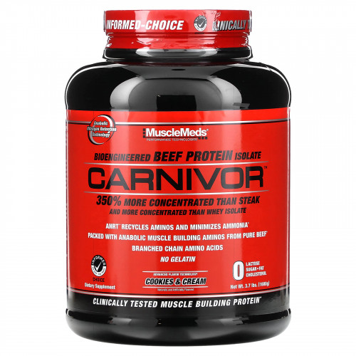 MuscleMeds, Carnivor, биоинженерный изолят говяжьего протеина, печенье и сливки, 1680 г (3,7 фунта)