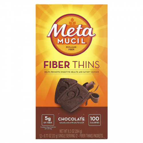 Metamucil, Fiber Thins, шоколад, 12 пакетиков, 22 г (0,77 унции) каждый