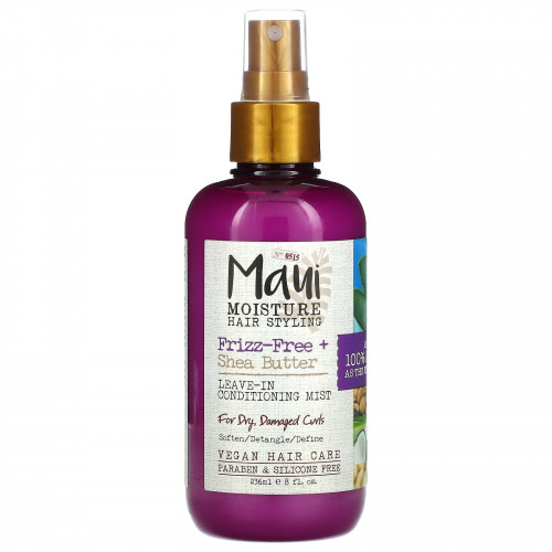 Maui Moisture, Frizz-Free + Shea, несмываемый спрей-кондиционер для сухих, поврежденных локонов, 236 мл (8 жидк. Унций)