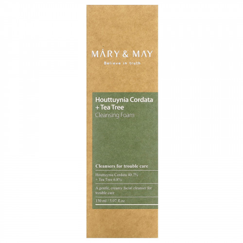 Mary & May, Houttuynia Cordata + Tea Tree, очищающая пенка, 150 мл (5,07 жидк. Унции)