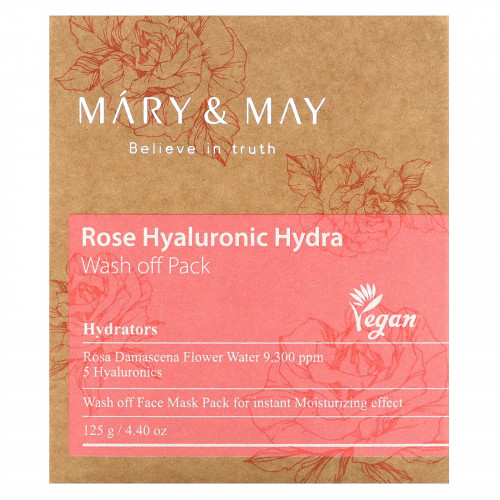 Mary & May, Rose Hyaluronic Hydra, смывающая маска, 125 г (4,4 унции)