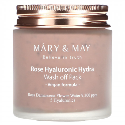 Mary & May, Rose Hyaluronic Hydra, смывающая маска, 125 г (4,4 унции)