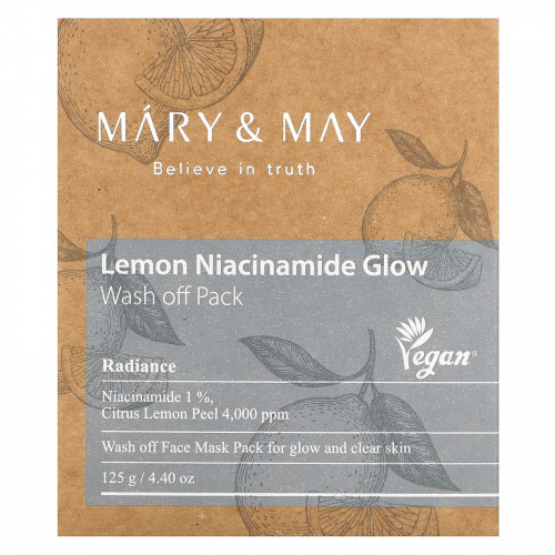 Mary & May, Lemon Niacinamide Glow, смываемая маска, 125 г (4,4 унции)