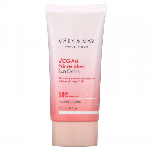 Mary & May, Vegan Primer, солнцезащитный крем для сияния кожи, SPF 50+ PA ++++, 50 мл (1,69 жидк. Унции)