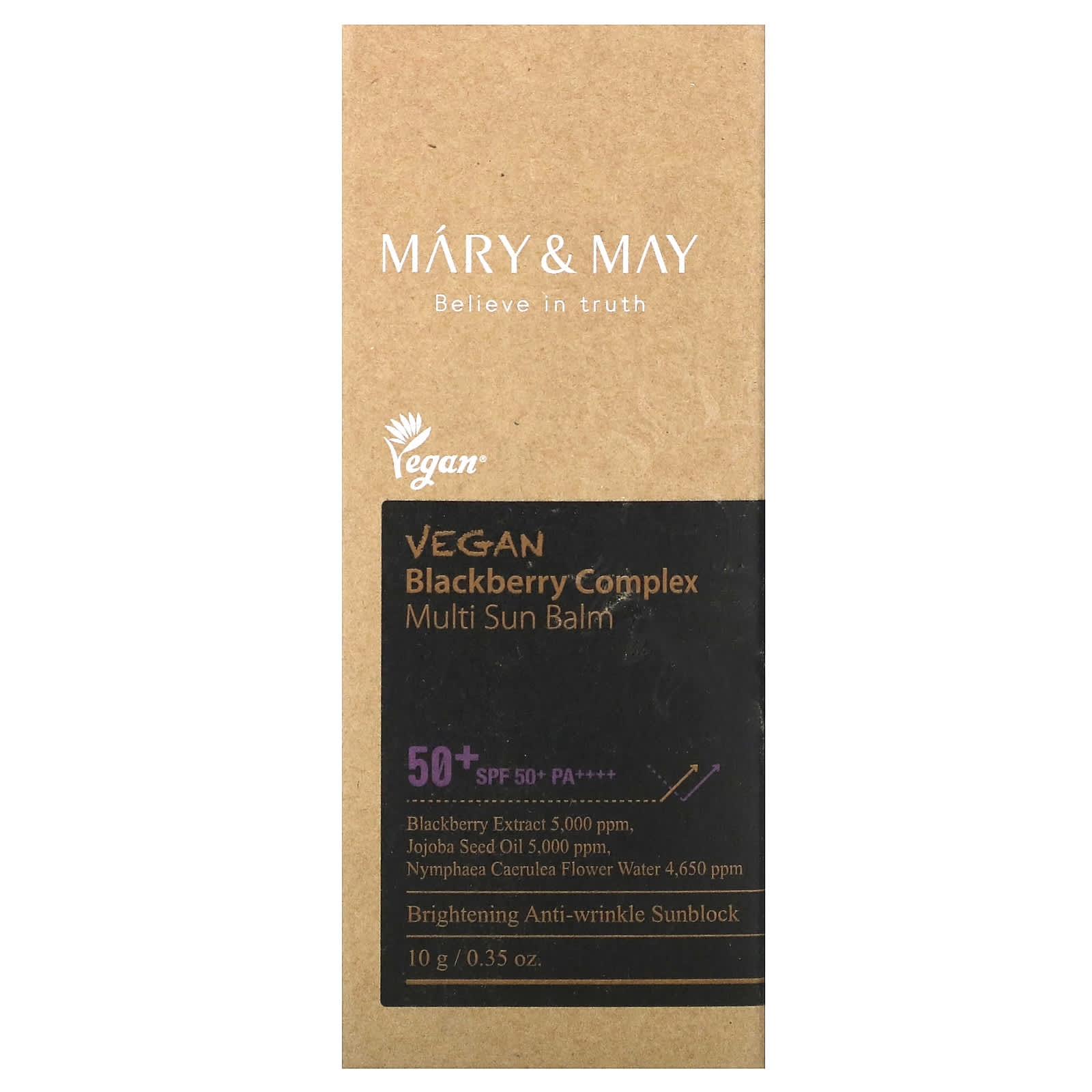 Mary & May, Vegan Blackberry, комплекс для загара, SPF 50+ PA ++++, 10 г (0,35 унции)