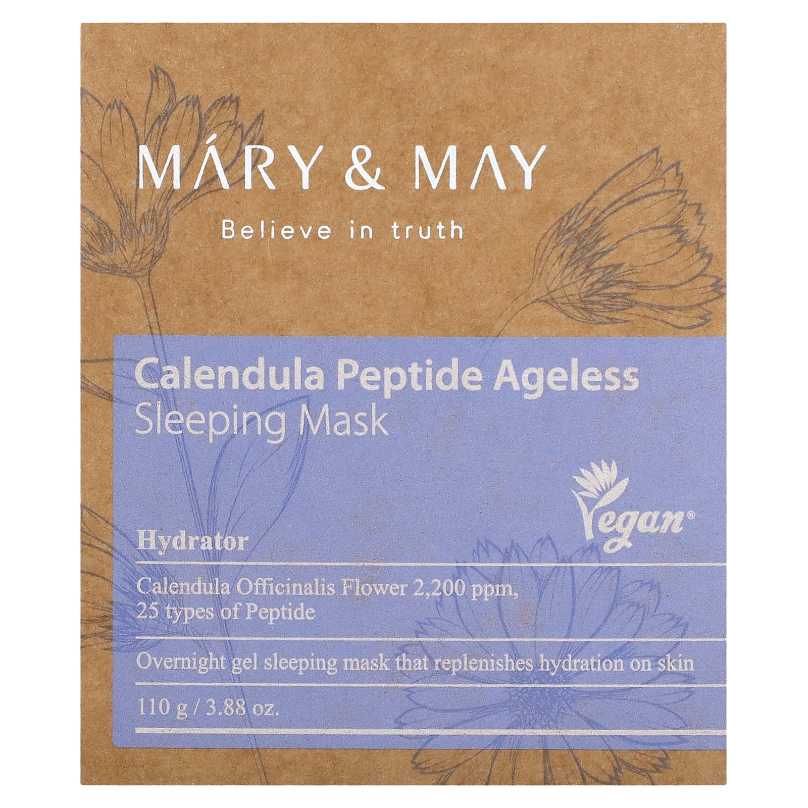 Mary & May, Calendula Peptide Ageless, маска для сна, 110 г (3,88 унции)