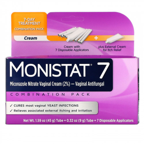 Monistat, 7-дневный лечебный крем, комбинированная упаковка, 7 одноразовых аппликаторов