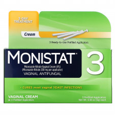 Monistat, 3-дневный лечебный крем, 3 предварительно заполненных аппликатора, 5 г (0,18 унции) каждый