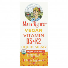 MaryRuth's, Веганский жидкий спрей с витаминами D3 и K2, без добавок, 30 мл (1 жидк. Унция)