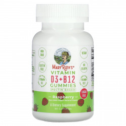 MaryRuth's, Жевательные таблетки с витамином D3 и B12, на основе пектина, малина, 60 жевательных таблеток