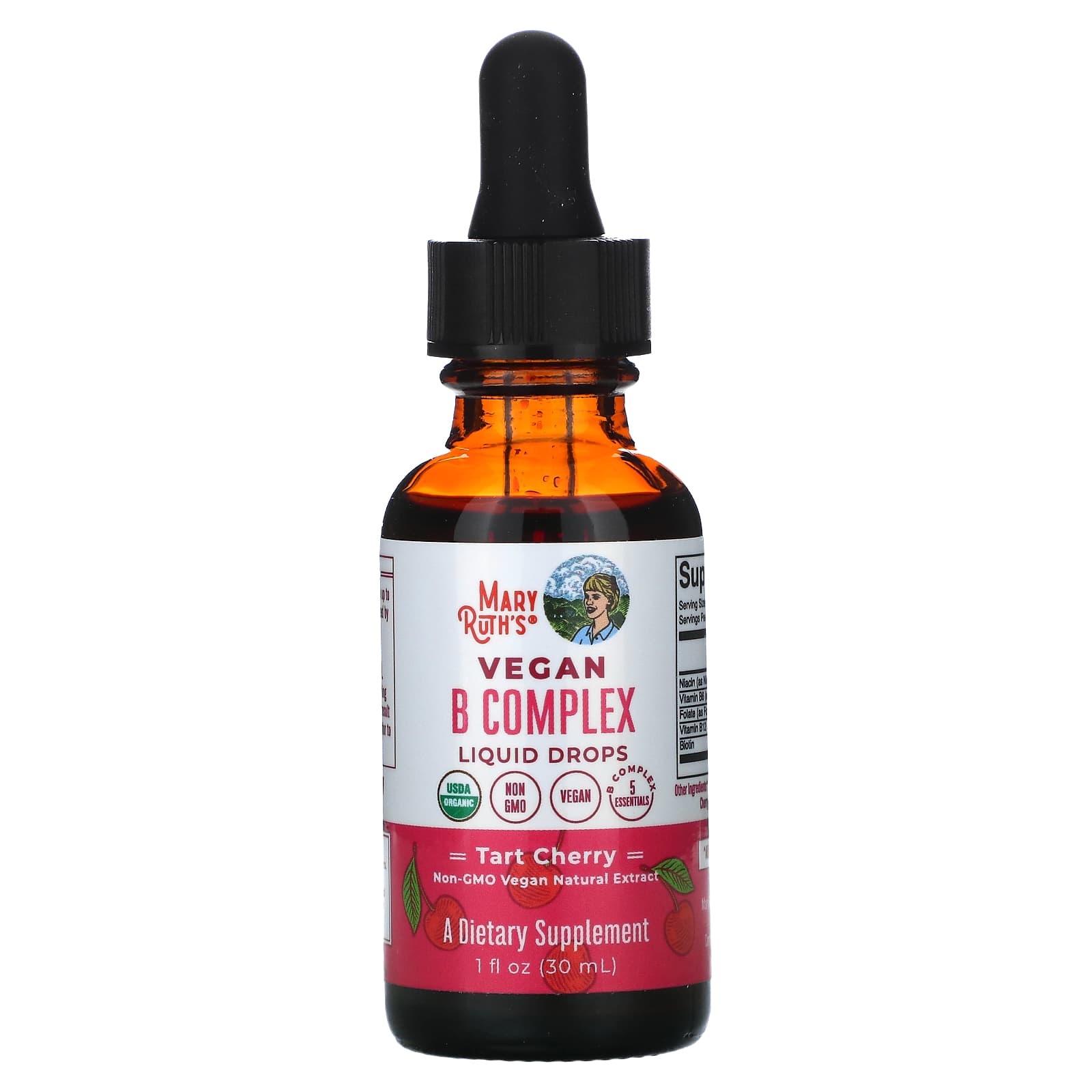 MaryRuth's, Vegan B Complex Liquid Drops, вишня, 30 мл (1 жидк. Унция)