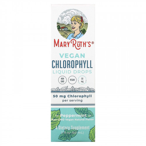 MaryRuth's, Vegan Chlorophyll Liquid Drops, перечная мята, 16,6 мг, 60 мл (2 жидк. Унции)