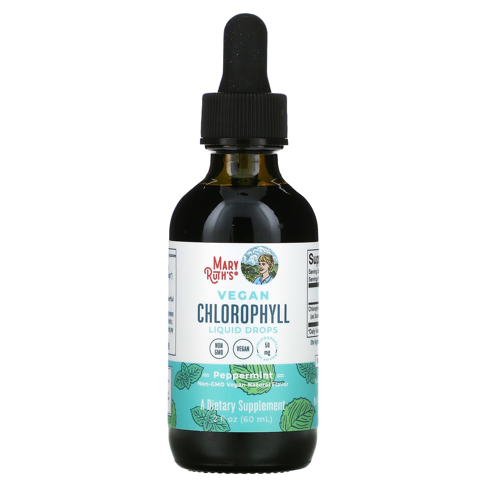 MaryRuth's, Vegan Chlorophyll Liquid Drops, перечная мята, 16,6 мг, 60 мл (2 жидк. Унции)