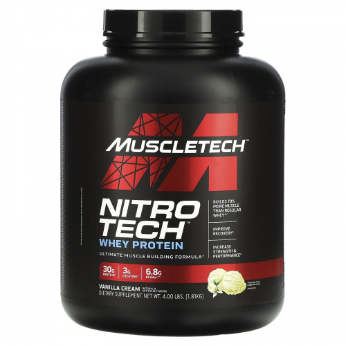 MuscleTech, Nitro Tech, сывороточный протеин, ванильный крем, 1,81 кг (4 фунта)