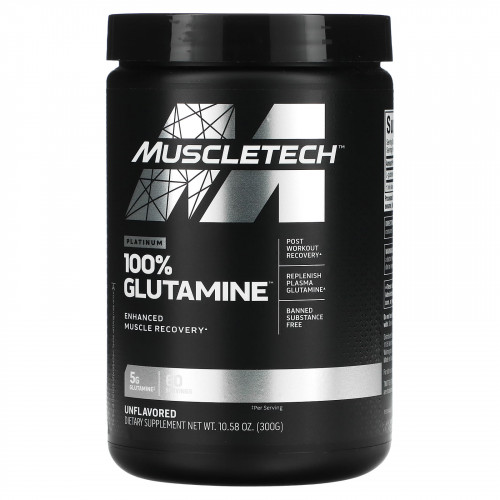 MuscleTech, Platinum, 100% глутамин, без вкусовых добавок, 300 г (10,58 унции)