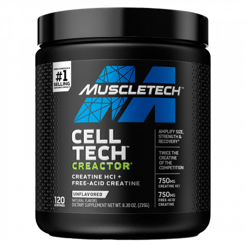 MuscleTech, Cell Tech CREACTOR, гидрохлорид креатина и креатин в свободной форме, без добавок, 235 г (8,30 унции)