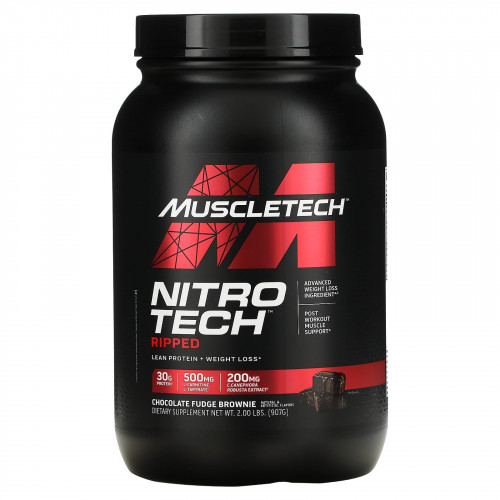 MuscleTech, Nitro Tech Ripped, чистый протеин + формула для похудения, со вкусом брауни с шоколадной помадкой, 907 г (2 фунта)