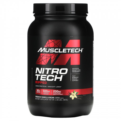 MuscleTech, Nitro Tech Ripped, постный белок для снижения веса, стручки французской ванили, 907 г (2 фунта)